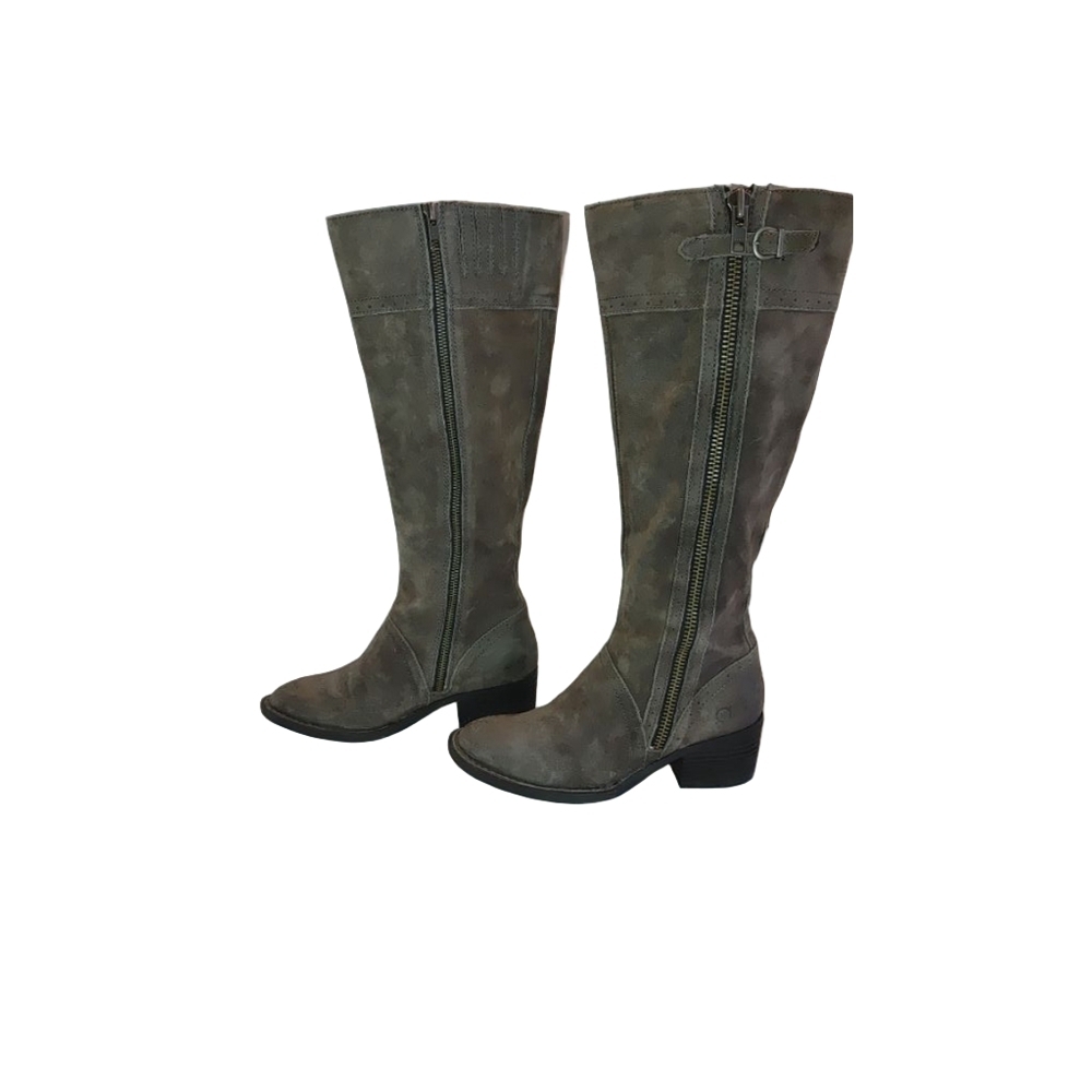 Born Poly Suede Zip Detail Distressed Riding Boots Size 6M